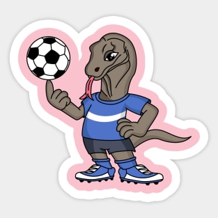 Cute funny Komodo dragon playing soccer cartoon Sticker